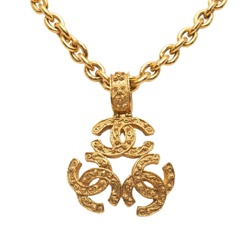 Chanel Gold Plated Triple CC Pendant Necklace Gold Metal Good condition - Front View