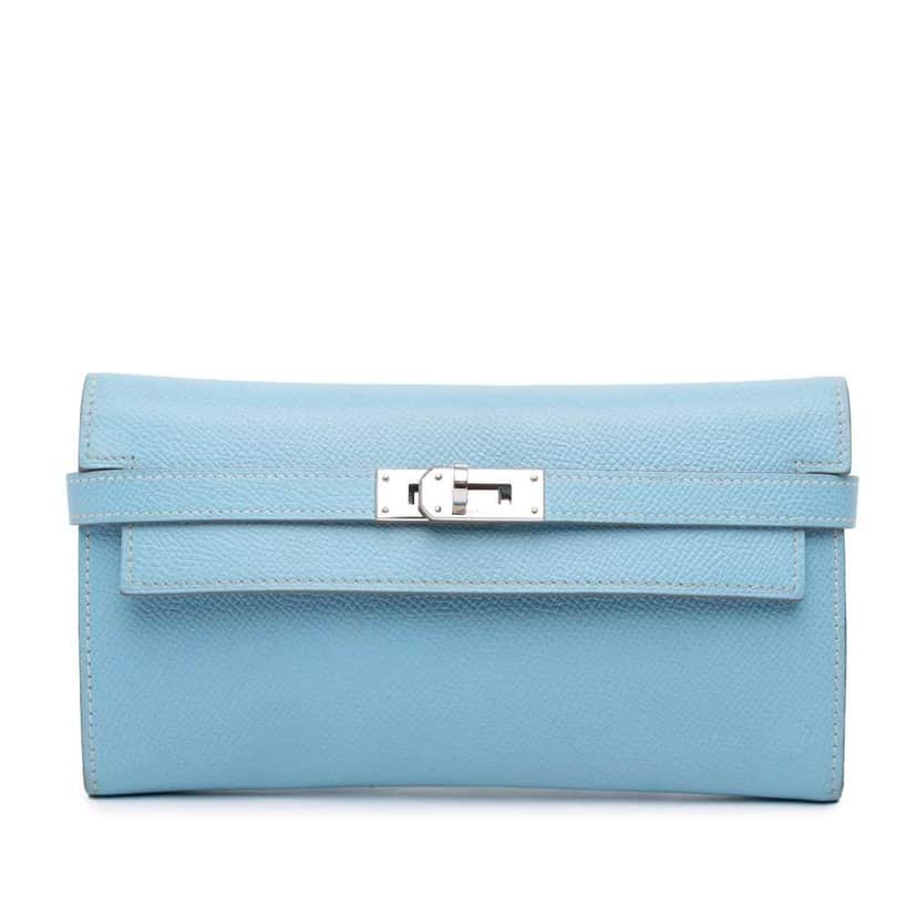 Hermès Epsom Kelly Longue Wallet Blue Leather Good condition - Front View