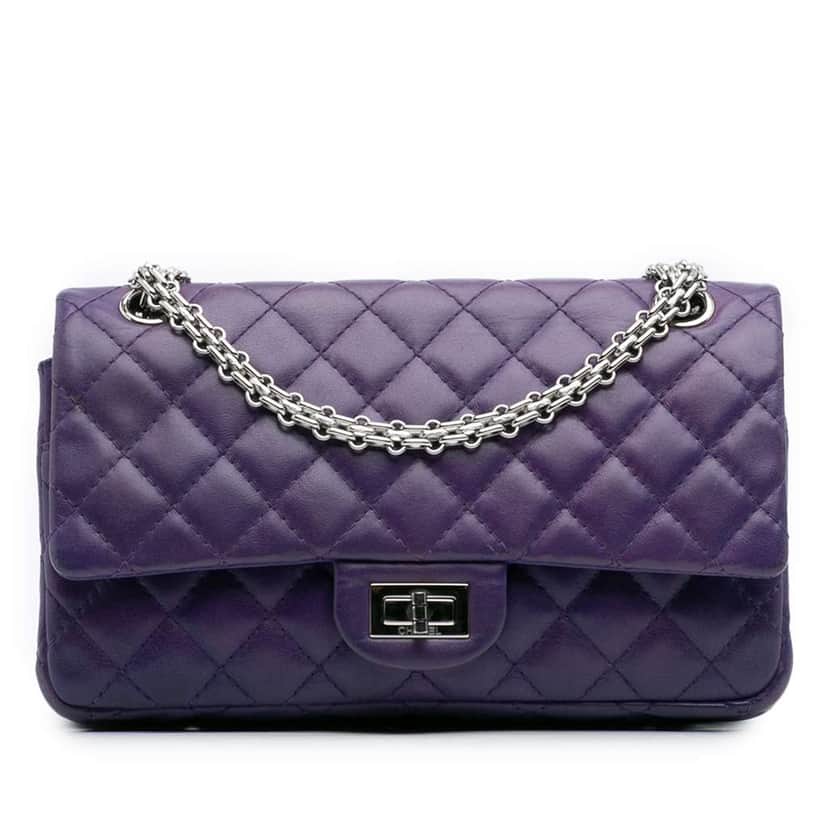 Chanel Quilted Lambskin Reissue 2.55 Double Flap 225 Purple Leather Fair condition - Front View