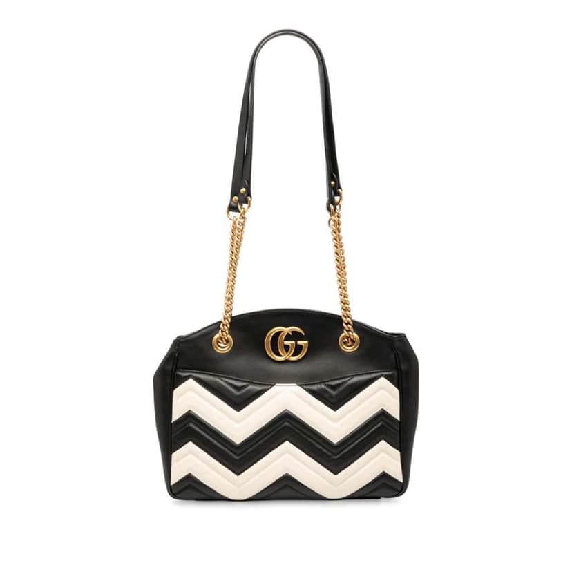 Gucci Medium GG Marmont Matelasse Leather Chain Shoulder Bag Black Leather Good condition - Front View