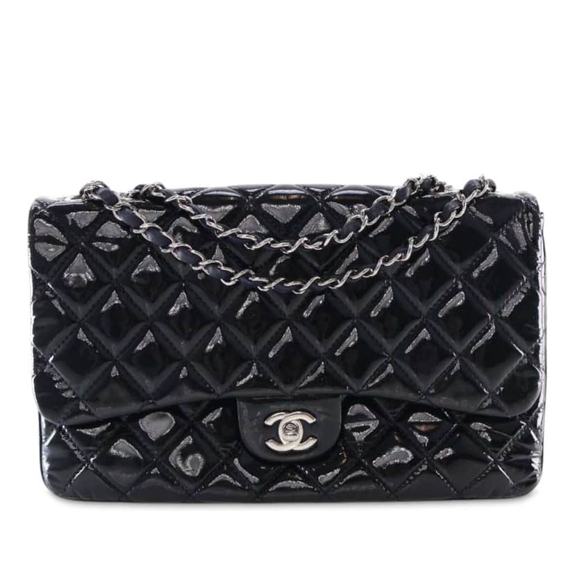 Chanel Jumbo Quilted Patent 3 Compartment Flap Blue Leather Good condition - Front View