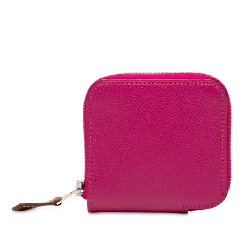 Hermès Epsom Silk in Compact Coin Purse Pink Leather Good condition - Front View