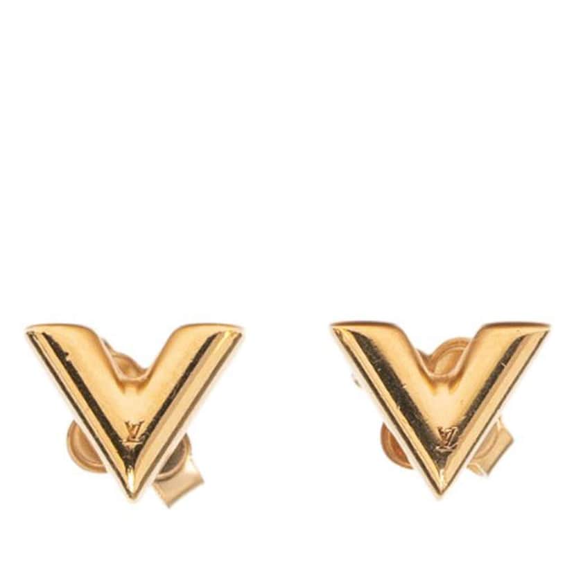 Louis Vuitton Gold Plated Essential V Stud Earrings Gold Metal Good condition - Front View