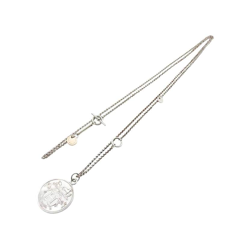 Hermès Sterling Silver and 18K Rose Gold Ex-Libris Long Necklace Silver Silver Good condition - Front View