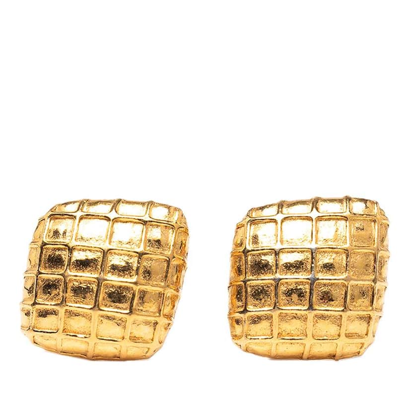 Chanel Gold Plated Diamond Clip on Earrings Gold Metal Good condition - Front View