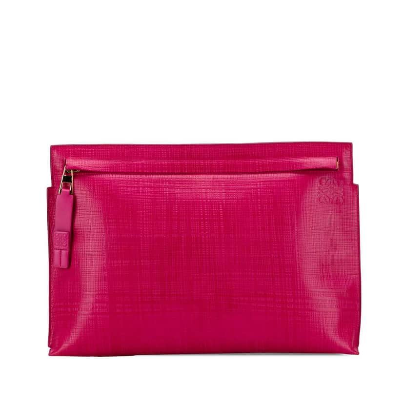 Loewe Large Linen Embossed Patent Anagram Repeat T Pouch Pink Leather Good condition - Front View