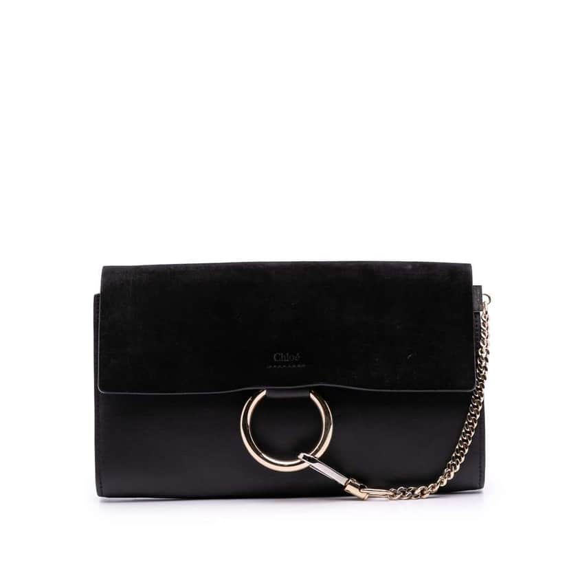 Chloé Calfskin and Suede Faye Clutch Black Leather Good condition - Front View