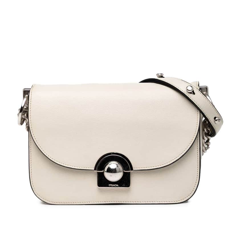 Prada Glace Calf Arcade Crossbody White Leather Good condition - Front View