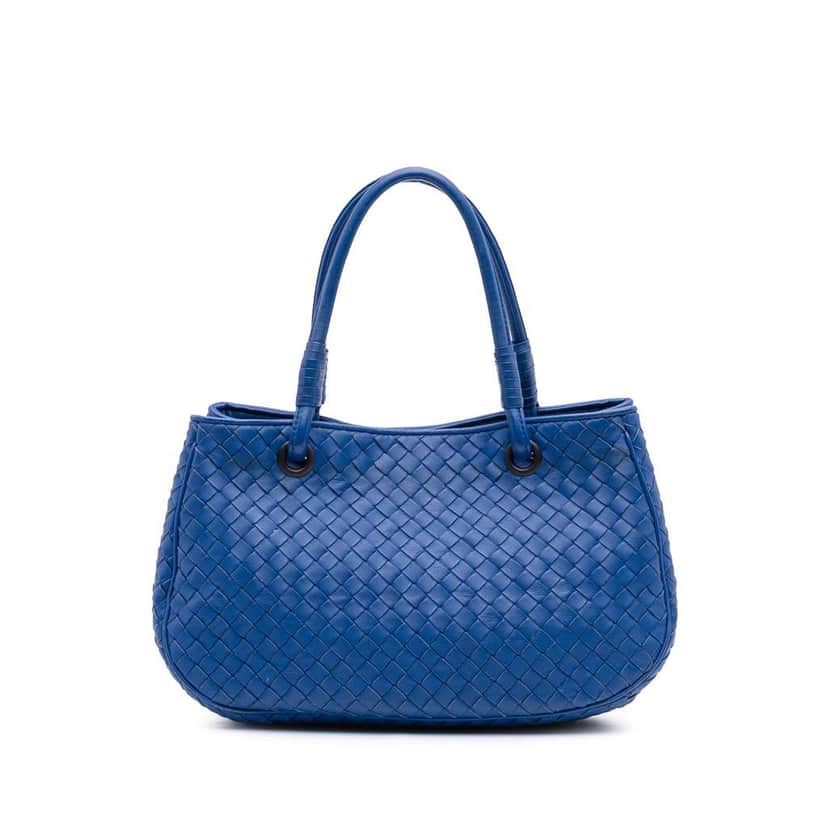 Bottega Veneta Small Nappa Intrecciato Tote Blue Leather Good condition - Front View