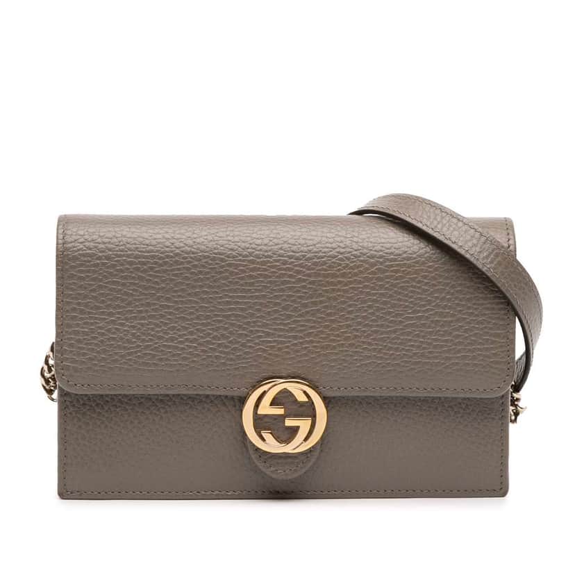 Gucci Interlocking G Dollar Calfskin Wallet on Chain Grey Leather Good condition - Front View