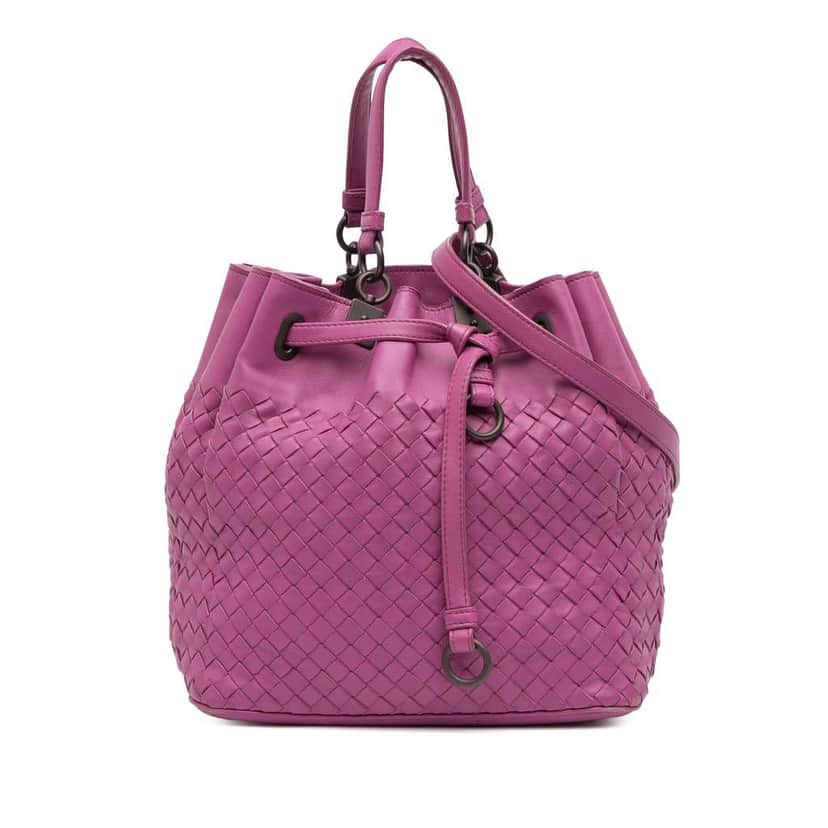 Bottega Veneta Nappa Intrecciato Bucket Bag Purple Leather Good condition - Front View