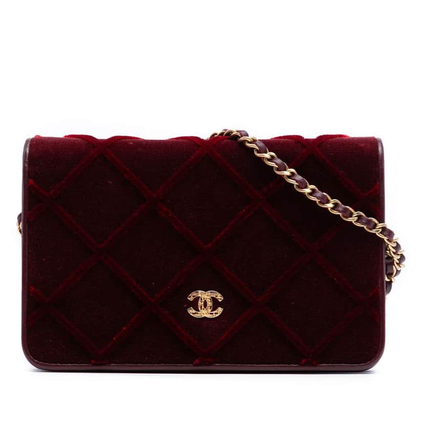 Chanel CC Quilted Velvet Wallet on Chain Red Velvet Good condition - Front View