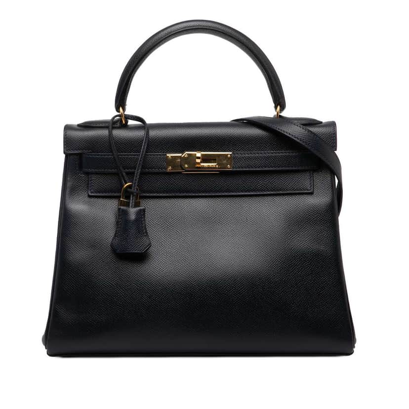 Hermès Courchevel Kelly Retourne 28 Black Leather Good condition - Front View