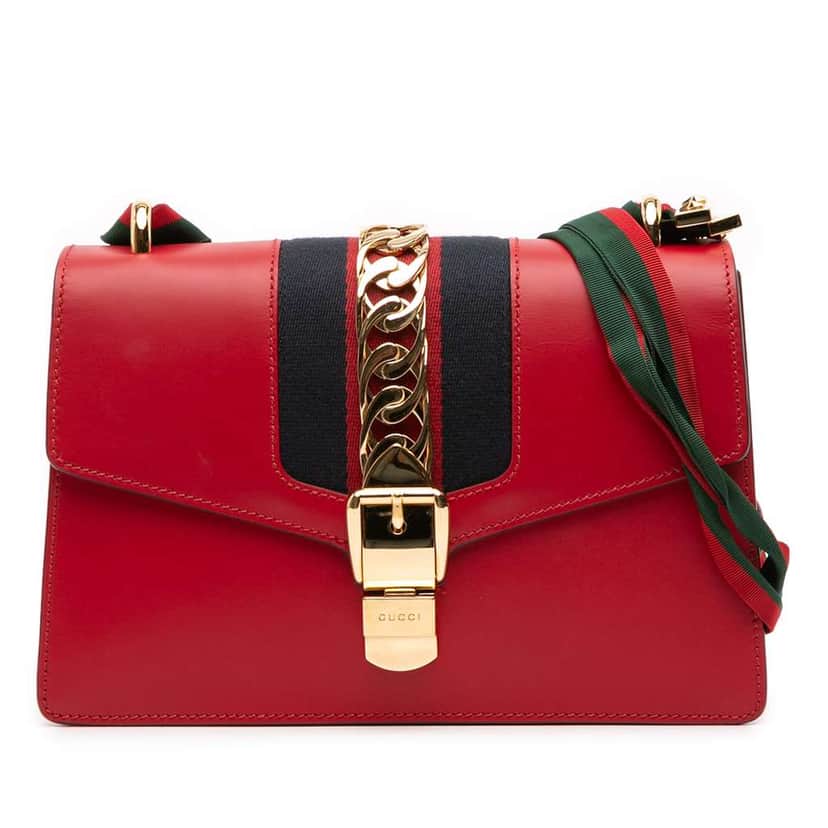 Gucci Small Leather Sylvie Web Satchel Red Leather Good condition - Front View