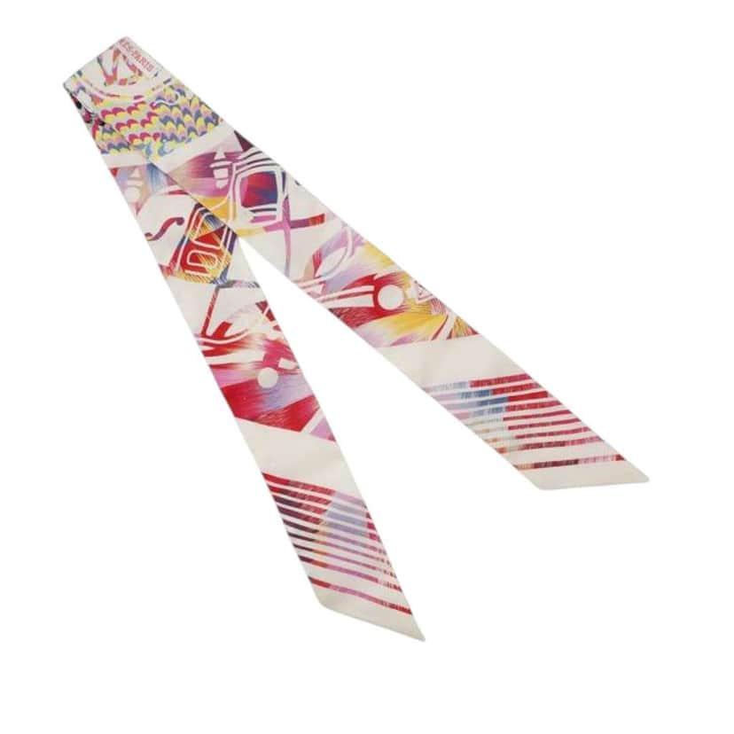 Hermès Ex Libris Marble Silk Twilly Scarf White Silk Good condition - Front View