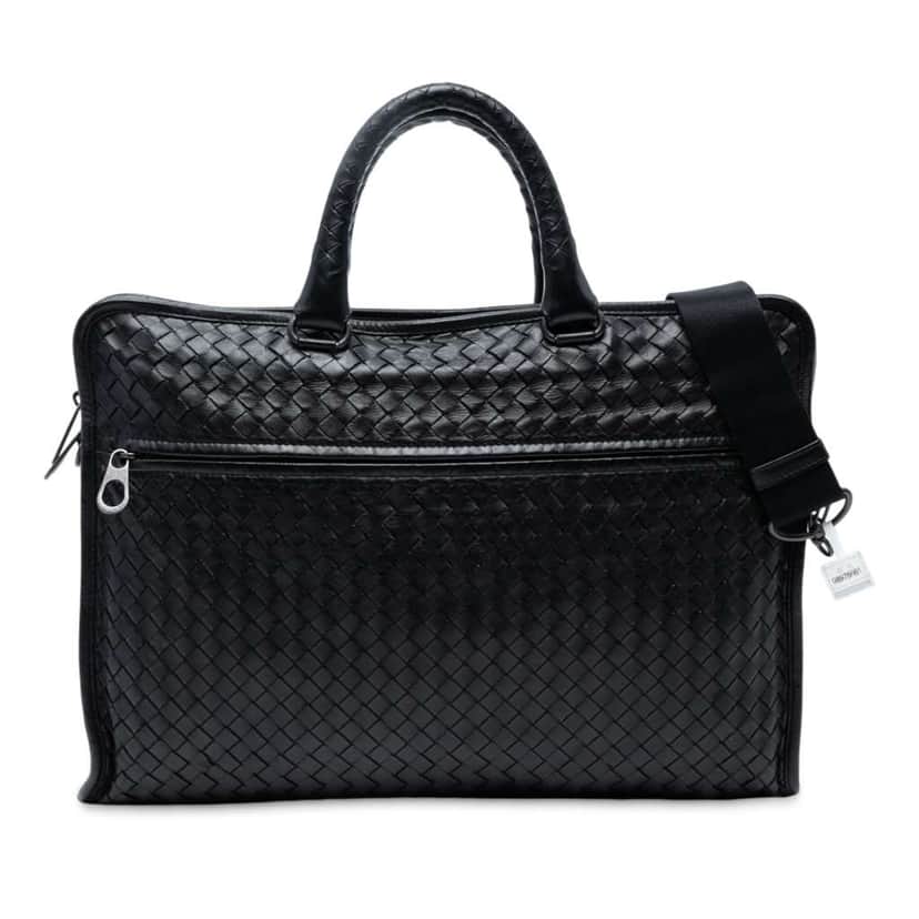 Bottega Veneta Nappa Intrecciato Business Bag Black Leather Good condition - Front View