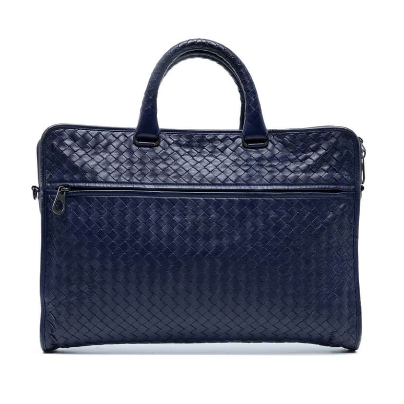 Bottega Veneta Nappa Intrecciato Business Bag Blue Leather Good condition - Front View