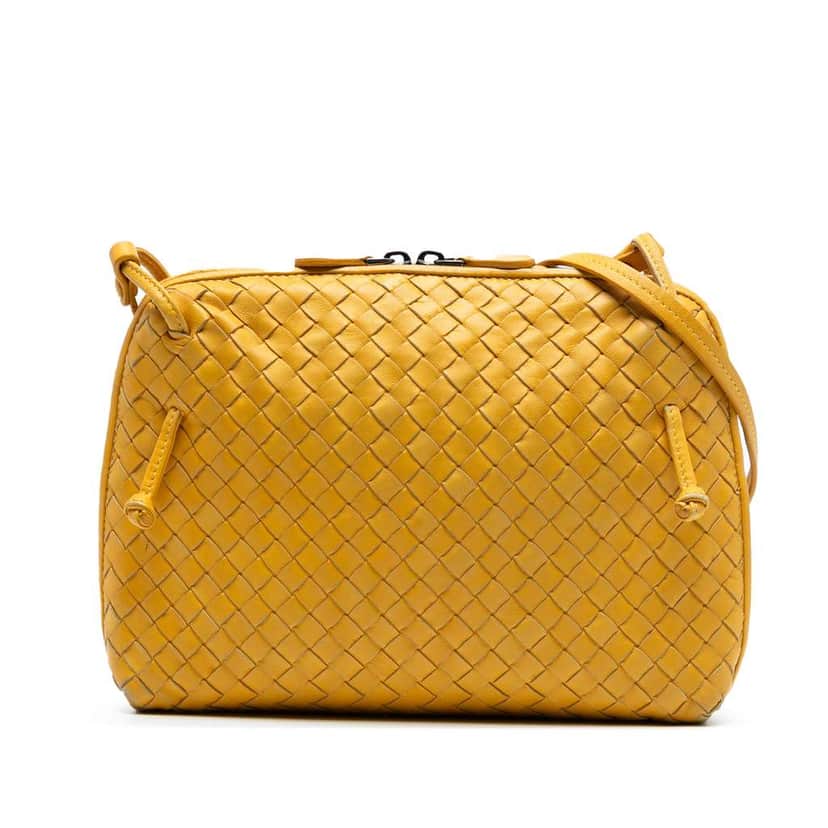 Bottega Veneta Nappa Intrecciato Nodini Crossbody Yellow Leather Good condition - Front View