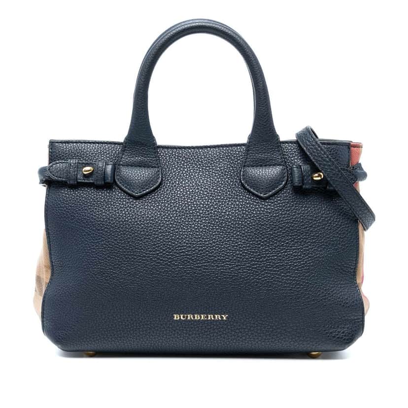 Burberry Medium Leather and House Check Banner Satchel Blue Leather Good condition - Front View