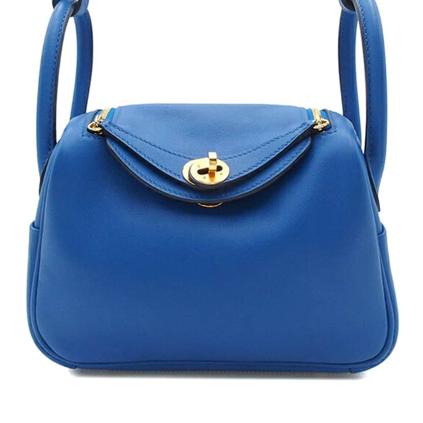 Hermès Mini Swift Lindy 20 Blue Leather Good condition - Front View