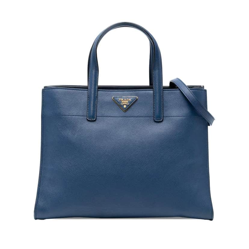 Prada Saffiano Soft Triple Pocket Tote Blue Leather Good condition - Front View