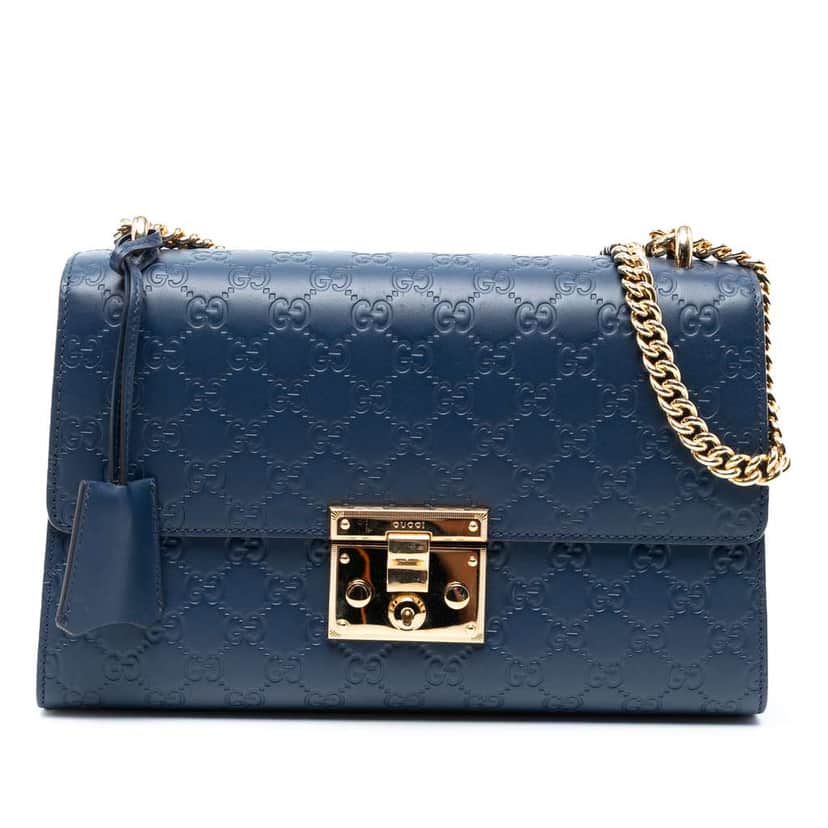 Gucci Medium Guccissima Padlock Shoulder Bag Blue Leather Good condition - Front View