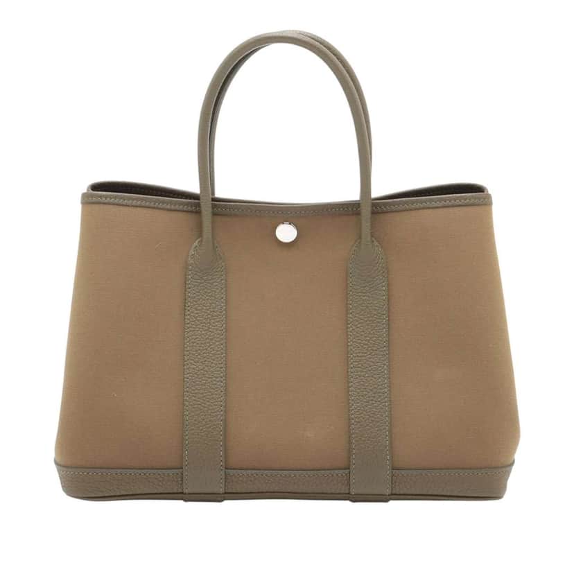 Hermès Toile Officier and Vache Country Garden Party 30 Green Canvas Good condition - Front View