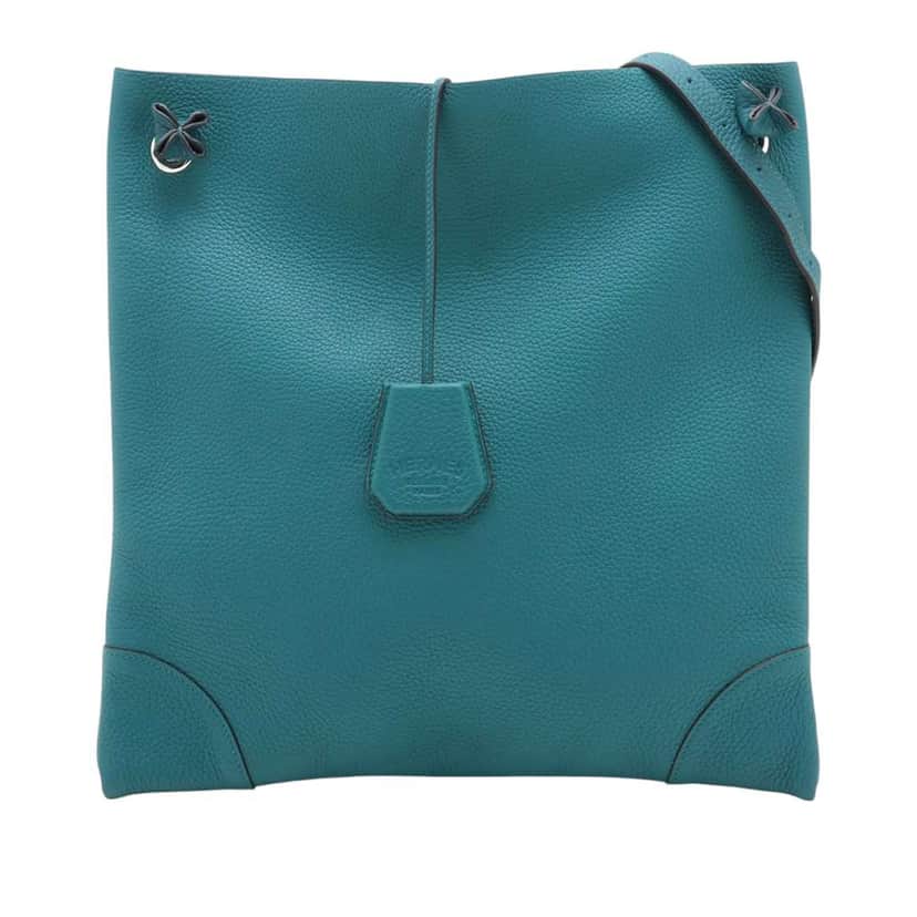 Hermès Clemence Silky City 33 Blue Leather Good condition - Front View