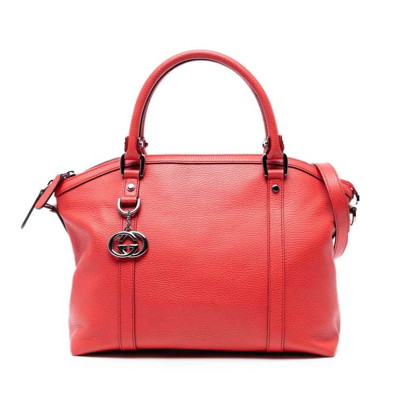 Gucci Leather GG Charm Dome Satchel Red Leather Good condition - Front View