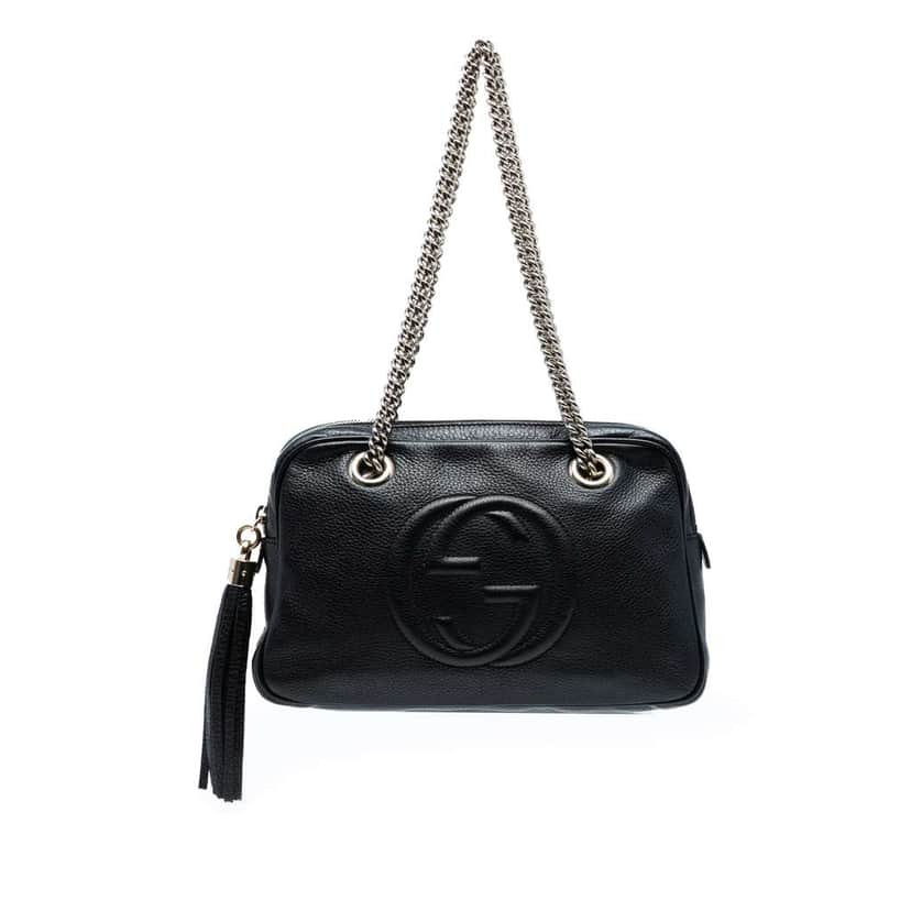 Gucci Pebbled Leather Soho Chain Zip Shoulder Bag Black Leather Good condition - Front View