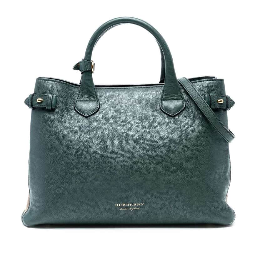 Burberry Medium Leather and House Check Banner Satchel Green Leather Good condition - Front View