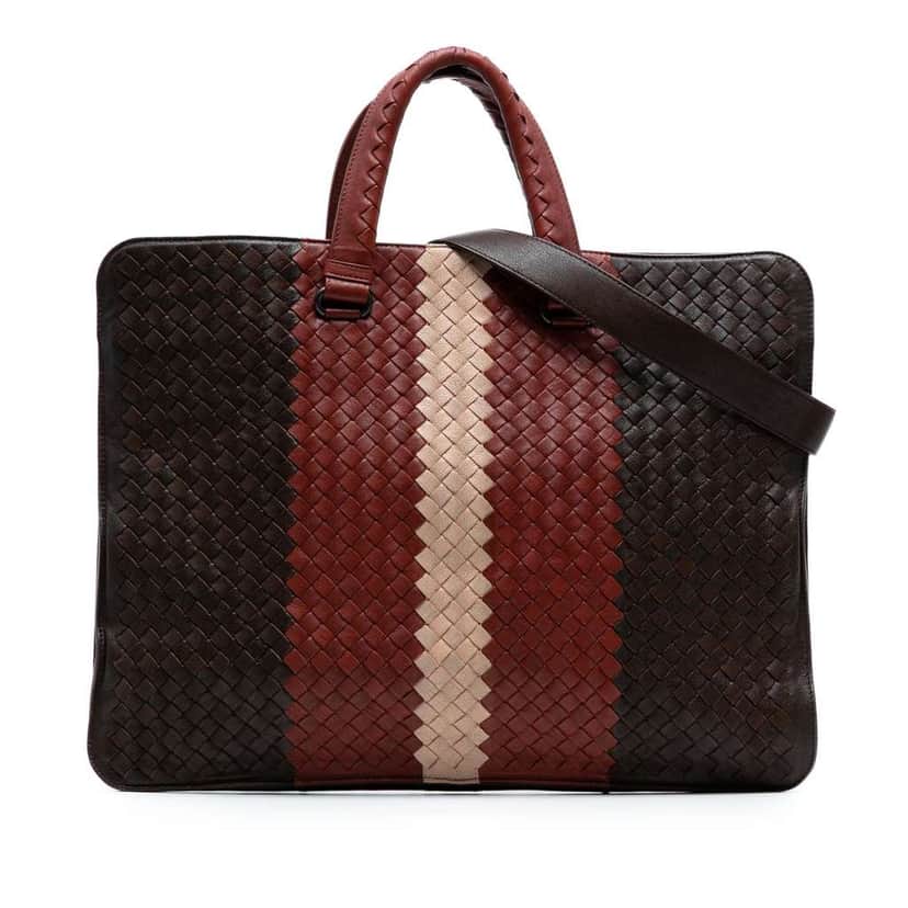 Bottega Veneta Nappa Intrecciato Club Fume Briefcase Brown Leather Good condition - Front View