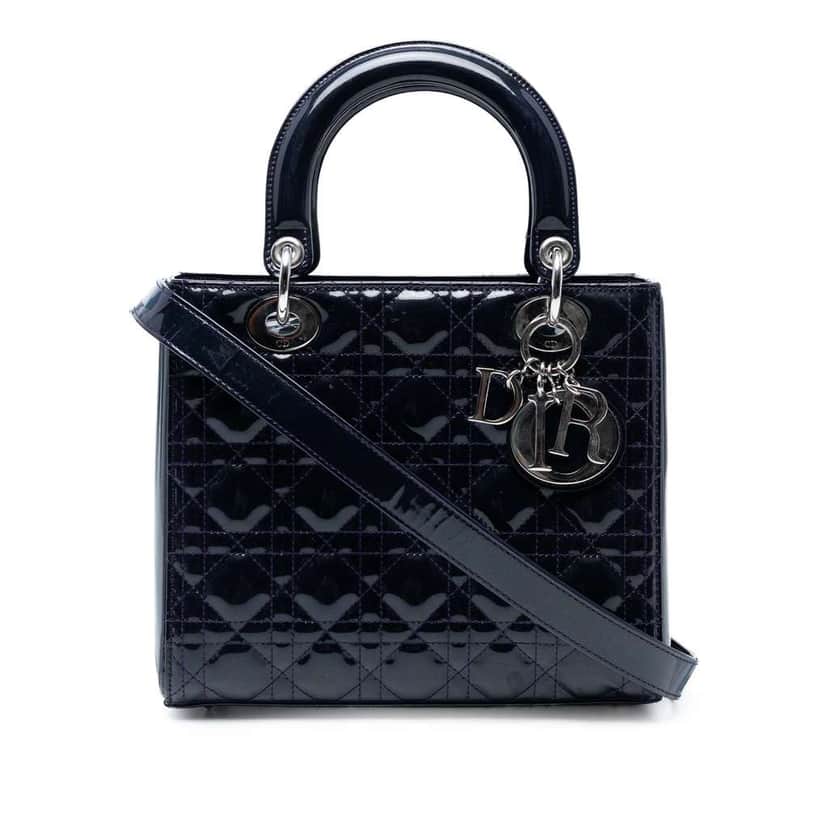 Dior Medium Patent Cannage Lady Dior Blue Leather Good condition - Front View
