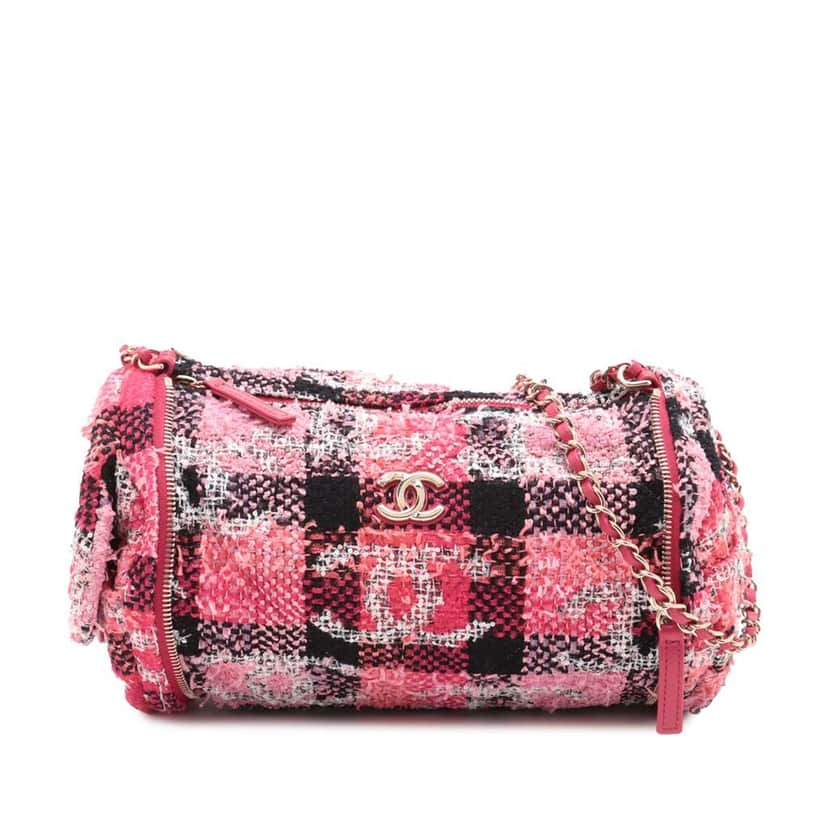 Chanel Tweed Coco Beach Convertible Bowling Bag Pink Tweed Good condition - Front View