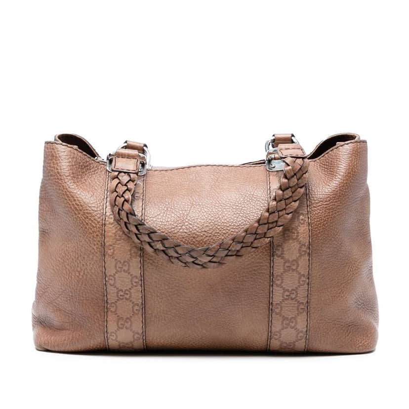 Gucci Guccissima Trimmed Leather Bamboo Libeccio Tote Brown Leather Good condition - Front View
