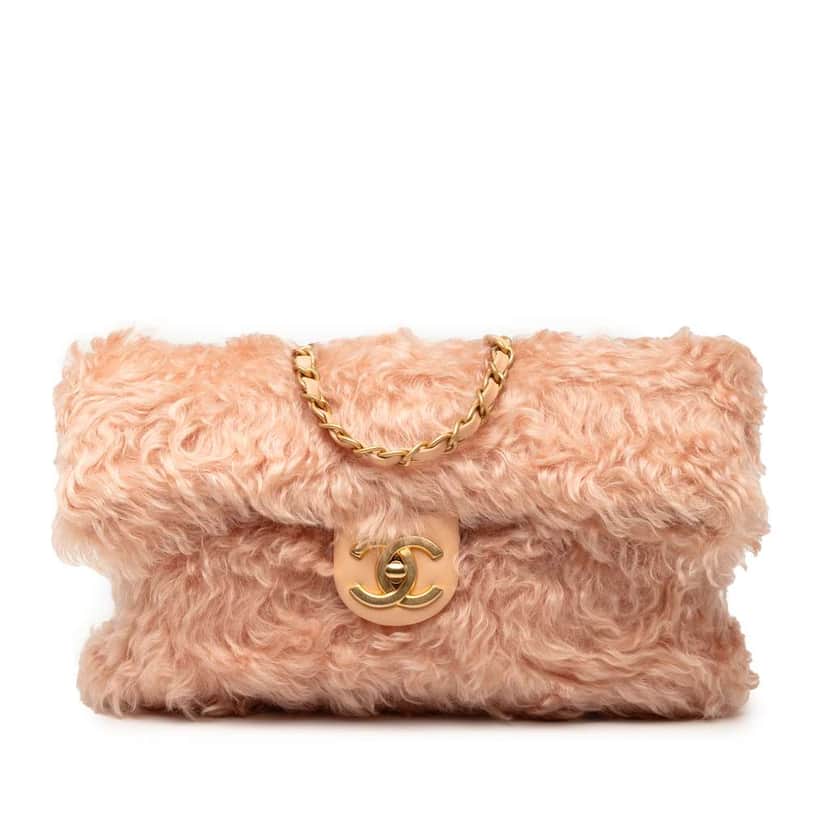 Chanel CC Fantasy Fur Clutch with Chain Pink Very good condition - Front View