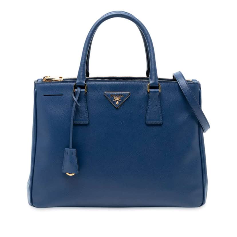 Prada Medium Saffiano Lux Galleria Double Zip Satchel Blue Leather Good condition - Front View