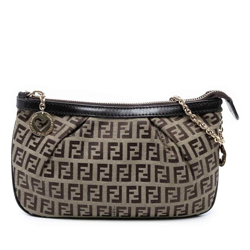 Fendi Zucchino Canvas Chain Pochette Brown Canvas Good condition - Front View