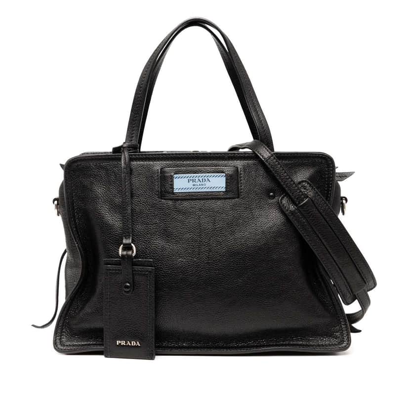Prada Glace Calfskin Etiquette Satchel Black Leather Good condition - Front View