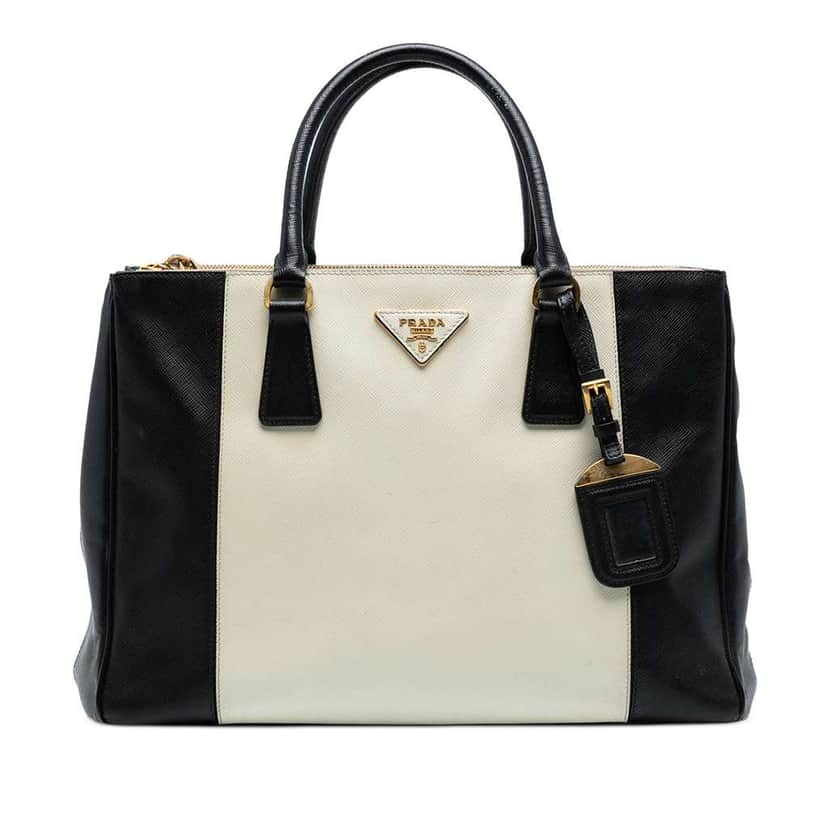 Prada Medium Bicolor Saffiano Lux Galleria Double Zip Satchel White Leather Good condition - Front View