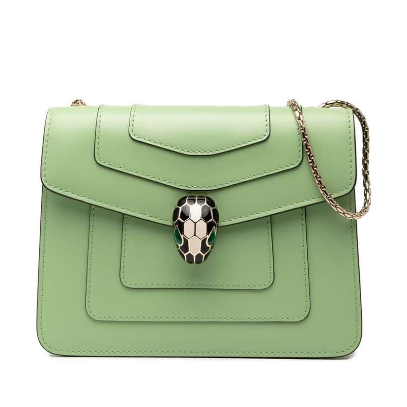 Bvlgari Small Leather Square Serpenti Forever Chain Crossbody Green Leather Good condition - Front View