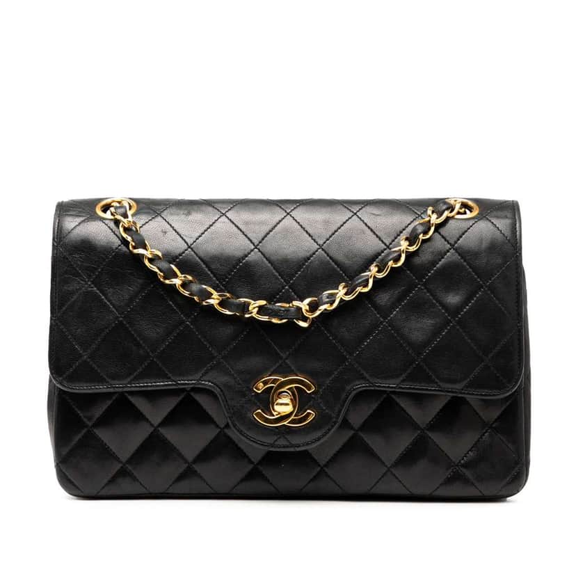 Chanel Small CC Quilted Lambskin Double Flap Black Leather Good condition - Front View