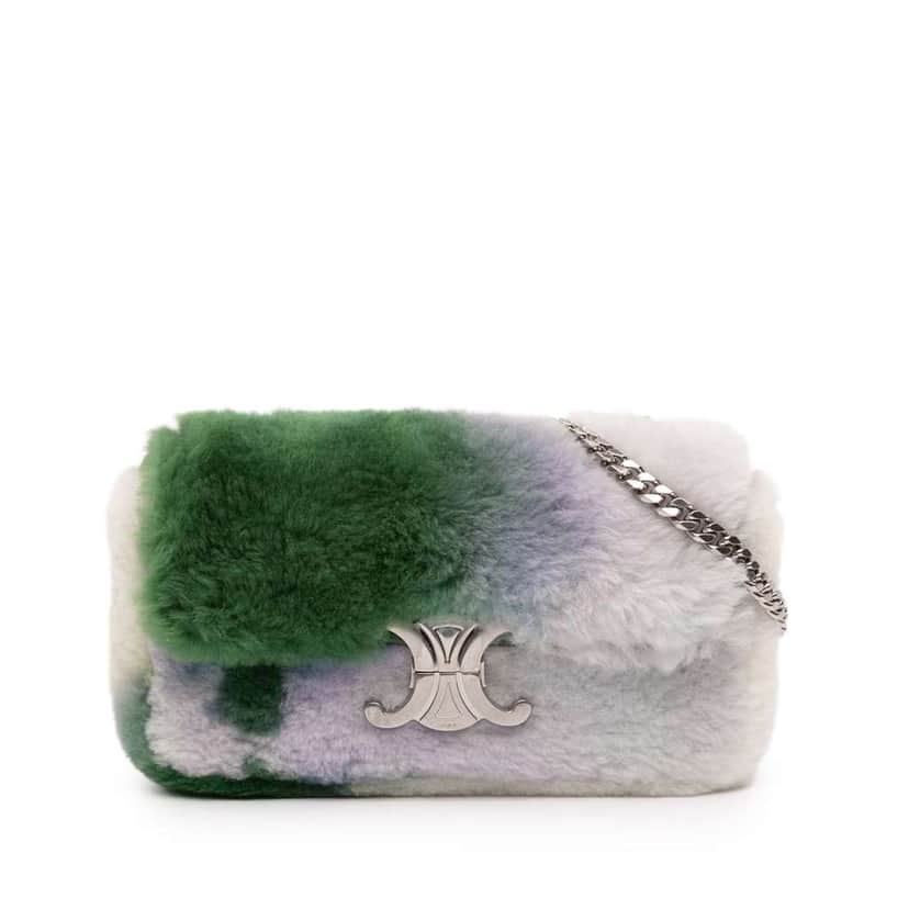 Celine Shearling Triomphe Chain Shoulder Bag White Very good condition - Front View