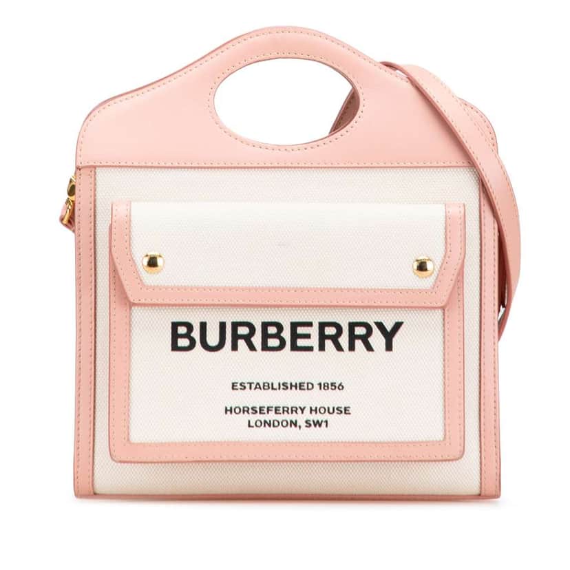 Burberry Mini Canvas and Leather Pocket Satchel Brown Canvas Good condition - Front View