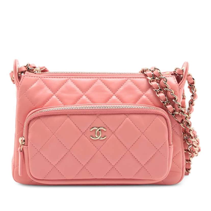 Chanel Small Quilted Lambskin Clutch with Chain Shoulder Bag Pink Leather Good condition - Front View