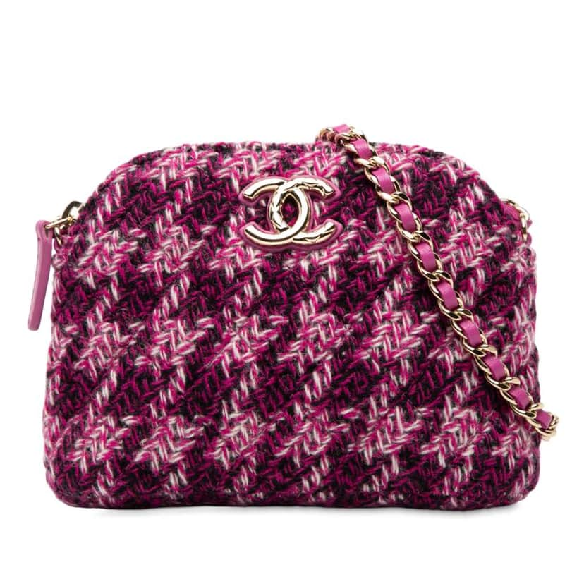 Chanel CC Tweed Houndstooth Clutch On Chain Purple Tweed Good condition - Front View