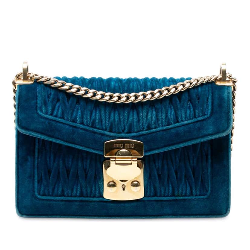 Miu Miu Velluto Matelasse Confidential Chain Crossbody Blue Velvet Good condition - Front View