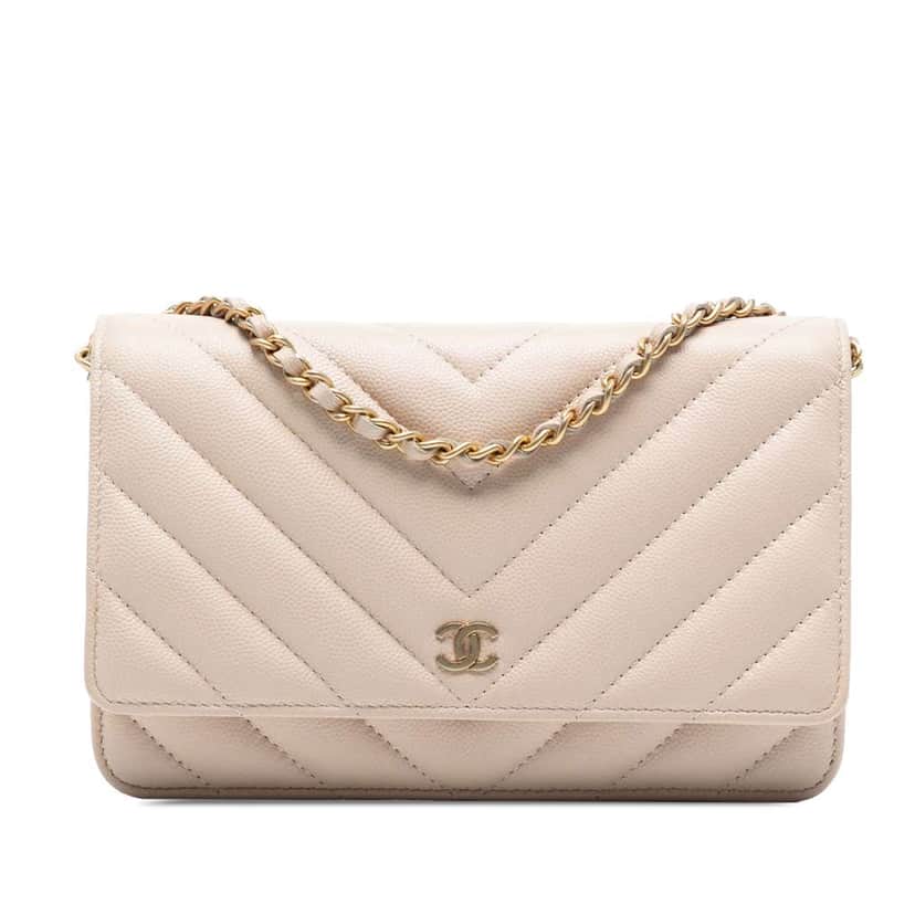 Chanel CC Chevron Caviar Ancient Greek Charms Wallet On Chain Brown Leather Good condition - Front View
