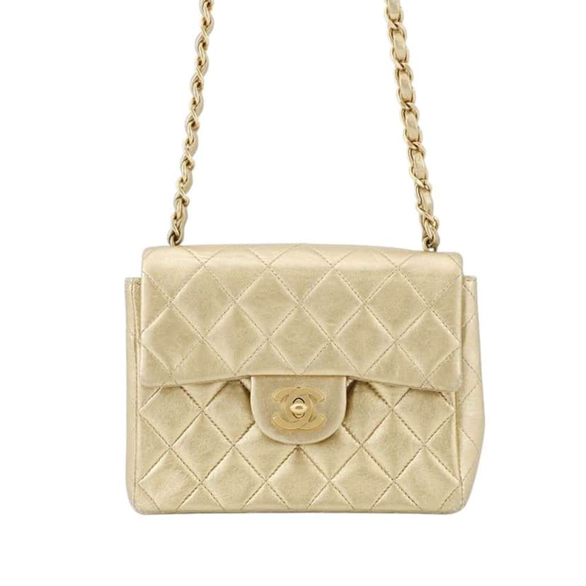 Chanel Mini Square Classic Lambskin Single Flap Gold Leather Good condition - Front View