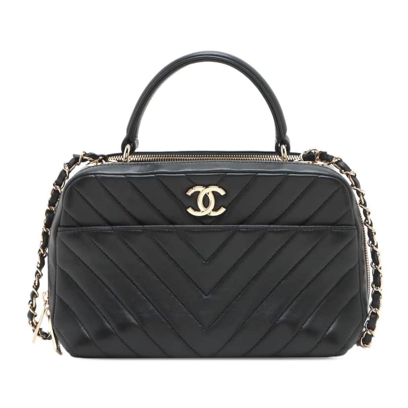 Chanel Medium Chevron Lambskin Trendy CC Bowling Bag Black Leather Good condition - Front View